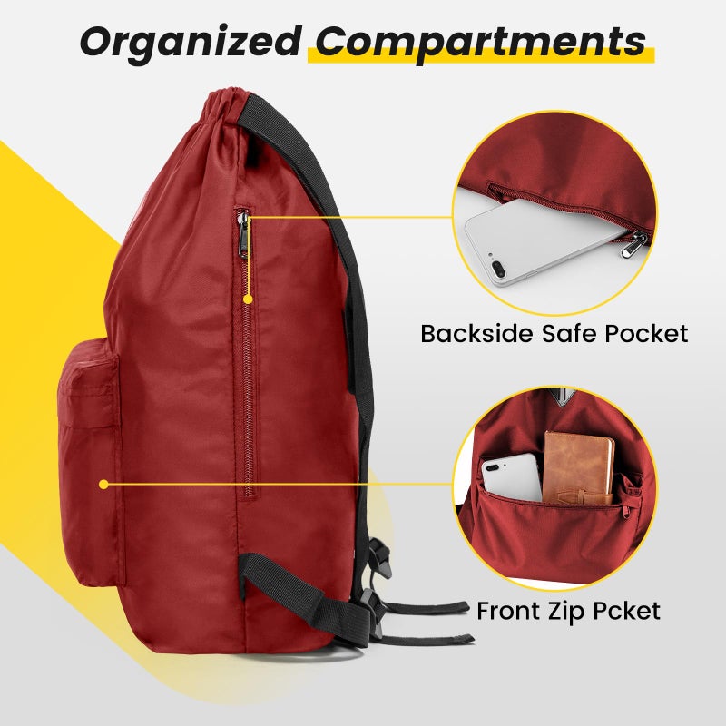 Vorspack Drawstring Backpack Water Resistant String Bag Cinch Bag Sports Gym Sack with Side Pocket for Men Women - Red - Image 4